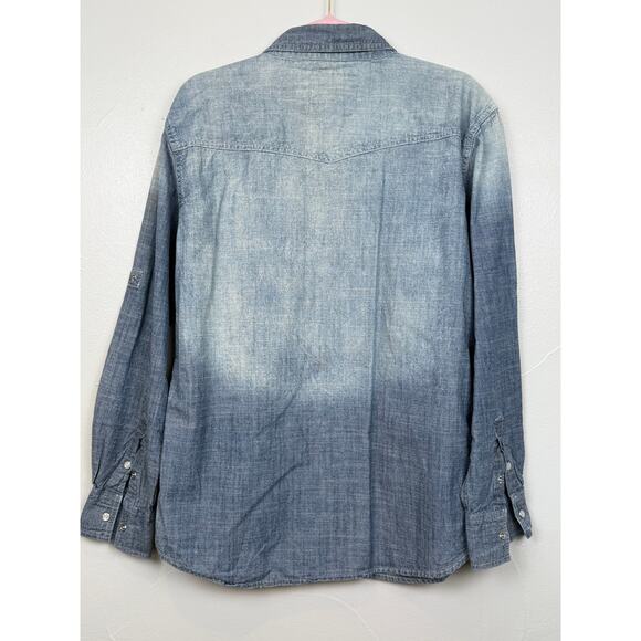 PD&C Denim Snap Button Western Shirt Men’s Medium Chambray Vintage Look - Picture 3 of 9